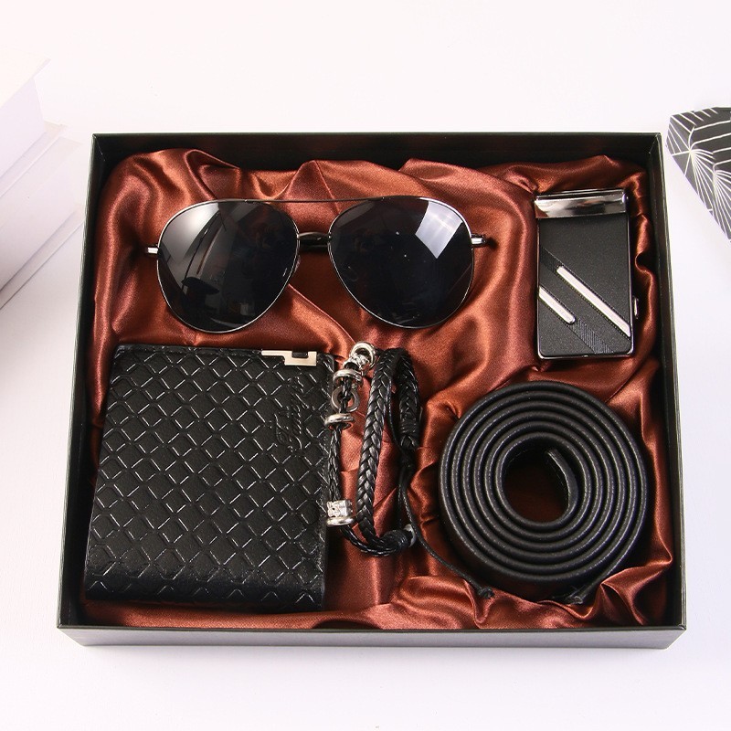 black-belt automatic buckle wallet sunglasses bracelet gift box