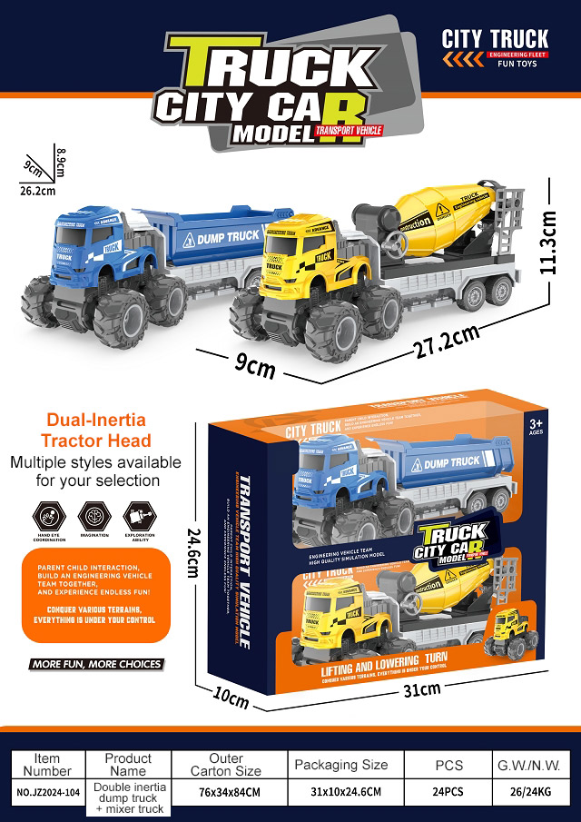 JZ2024-104 Camion benne + camion malaxeur-boîte à fenêtre