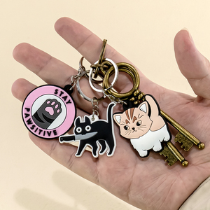 低MOQ製品PVCアニマルキーチェーンKawaii猫シルエットカスタムホテルお土産プロモーションギフトキーチェーンリング
