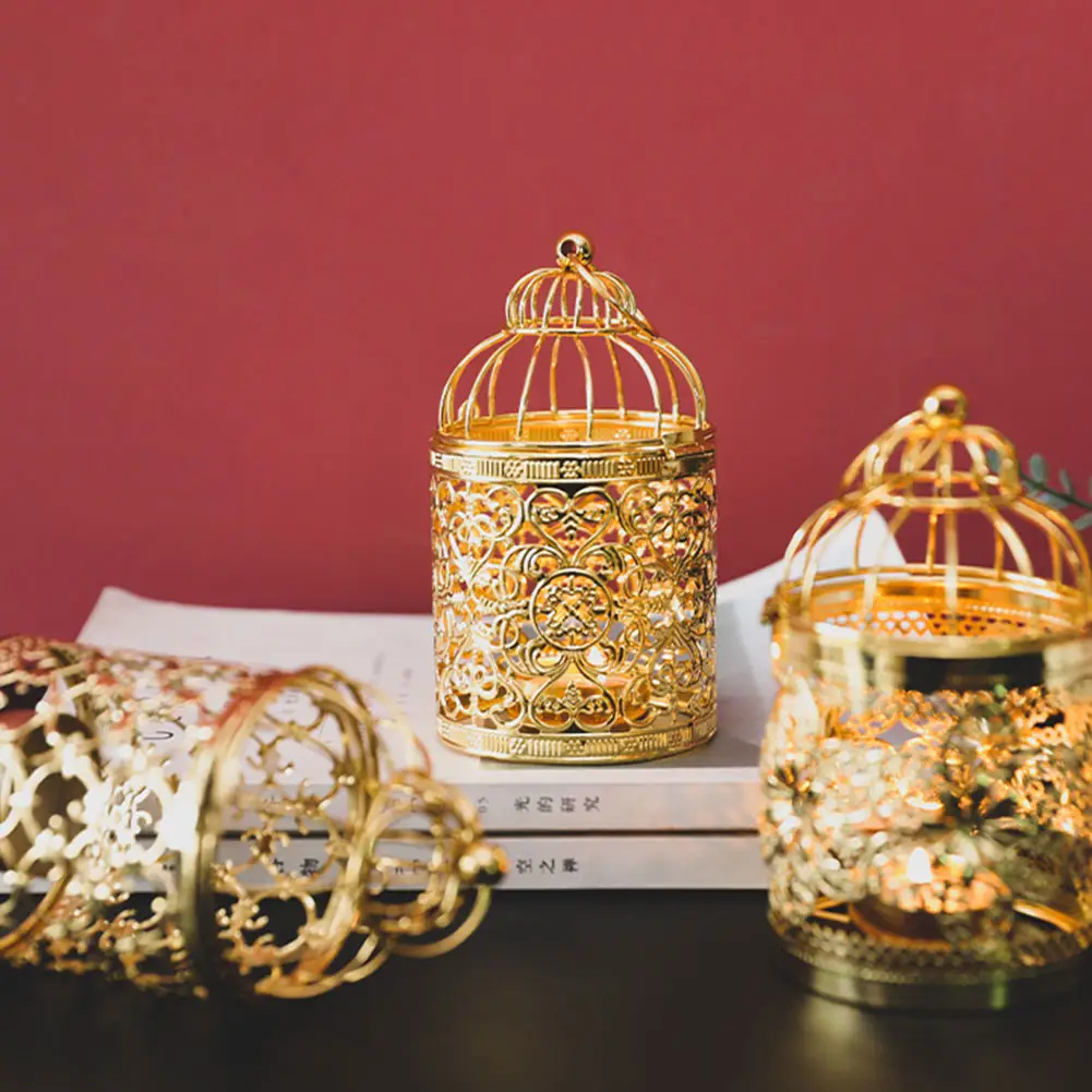 Dourado galvanizado metal artesanato, cercadinho de pássaros, decoração de casa, adereços de casamento, suporte de velas/