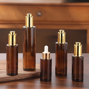 <strong>Wholesale</strong> Hot 20ml 30ml 40ml 50ml 60ml 80ml 100ml Amber Glass Lotion Bottles Pump Empty Cosmetic Containers Skin Care Serum - Product Image 5