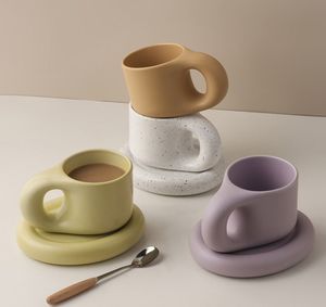 北欧の分厚い人気のファットカップコーヒーティー飲用セットソーサー付きセラミックコーヒーティーカップ - Product Image 3