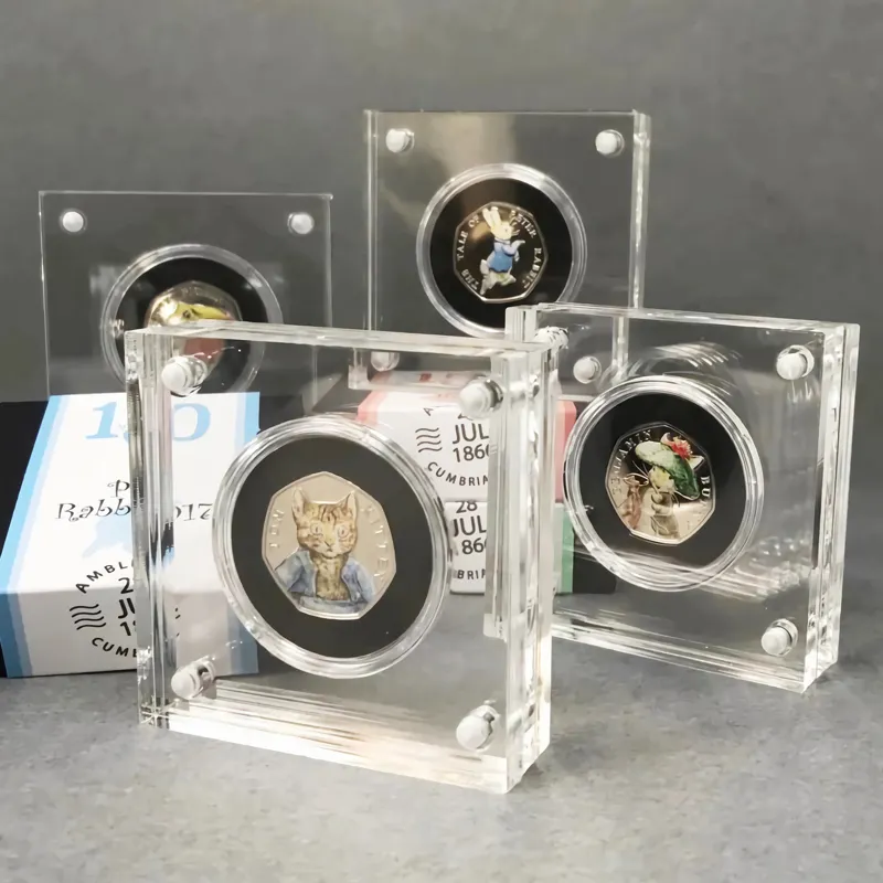 Caixa de acrílico magnética para medalhas, crachás e medalhas, rack de exibição para moedas, suporte com fixadores magnéticos