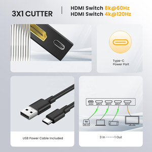 Interruptor de interfaz HDMI SY 3 puertos 8K HDMI 2,1 Switch 3 en 1 salida HDTV 3x1 HDMI Switcher 3 a 1 con control remoto - Product Image 2
