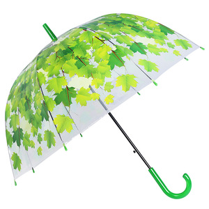 秋季风格枫叶图案半自动8k肋骨透明透明塑料手柄成人雨伞 - Product Image 6