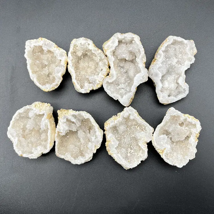 Nhà máy trực tiếp nguyên Trắng Agate geodes thạch anh geode cụm tinh thể tự nhiên bằng cặp Trang trí nội thất tinh thần sản phẩm