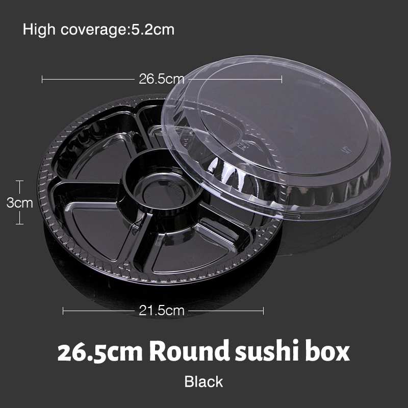 Six grid black sushi box with lid
