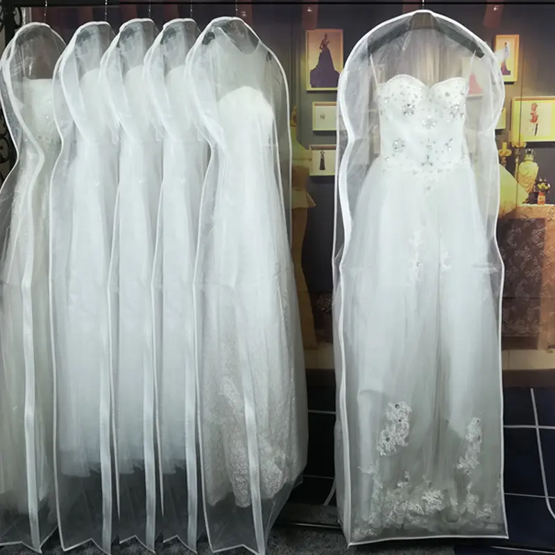 Cubierta de vestido de polvo de novia de malla transparente con cremallera lateral plegable cubierta de vestido de boda no tejida bolsa de cubierta de vestido