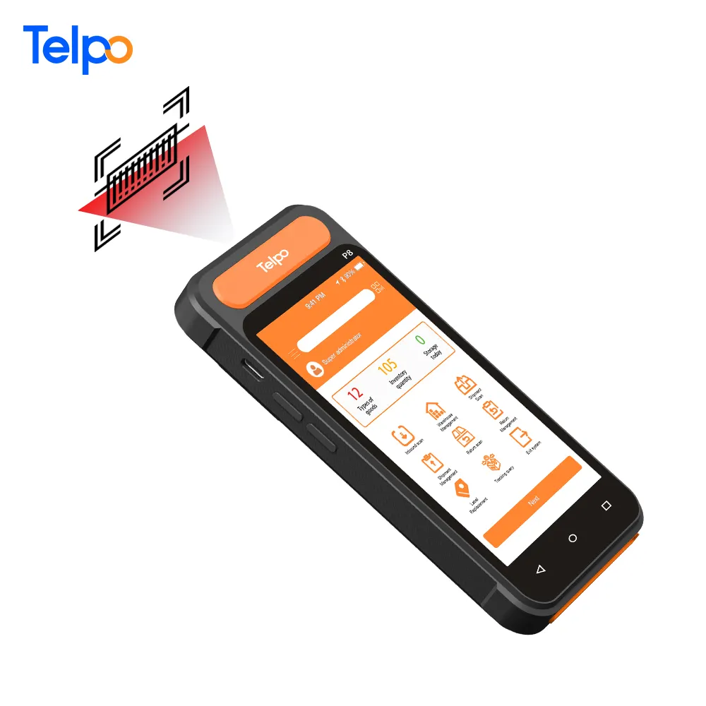 Escáner de código de barras Industrial para gestión de almacén, dispositivo de código de barras resistente, Android 10, NFC