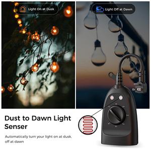 Outdoor <strong>Timer</strong> Plug with 2 Grounded Outlet, Dusk to Dawn <strong>Light</strong> <strong>Sensor</strong> for String <strong>Lights</strong>/Patio <strong>Lights</strong>, Heavy Duty 15 a Extension C - Product Image 3