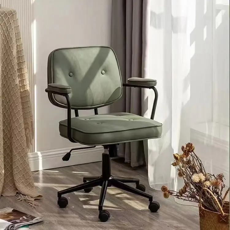 Chaise de bureau à domicile en cuir PU, chaise de conférence pivotante à mi-dossier avec accoudoir