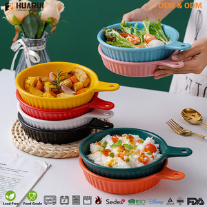Stokta büyük boy yuvarlak lazanya fırın çanak özel seramik Bakeware yuvarlak pişirme tavaları pişirme Pot dahil olmak üzere salata tabağı ile Set