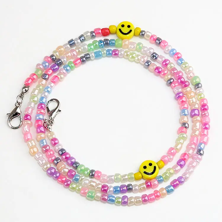 Fashion Cheap Seed Beads Necklaces for Glasses Cartoon Long Smilef Face Necklace for Kids