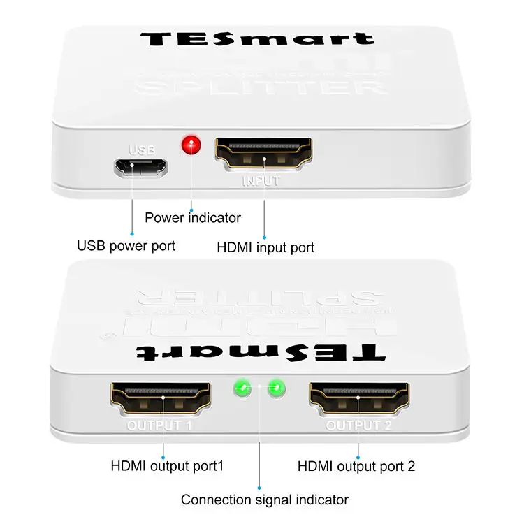TESmart-Divisor de vídeo 2x1, amplificador Ultra HD de 2 puertos, Control remoto para multimonitores, 1 en 2 salidas, distribuidor HDMI