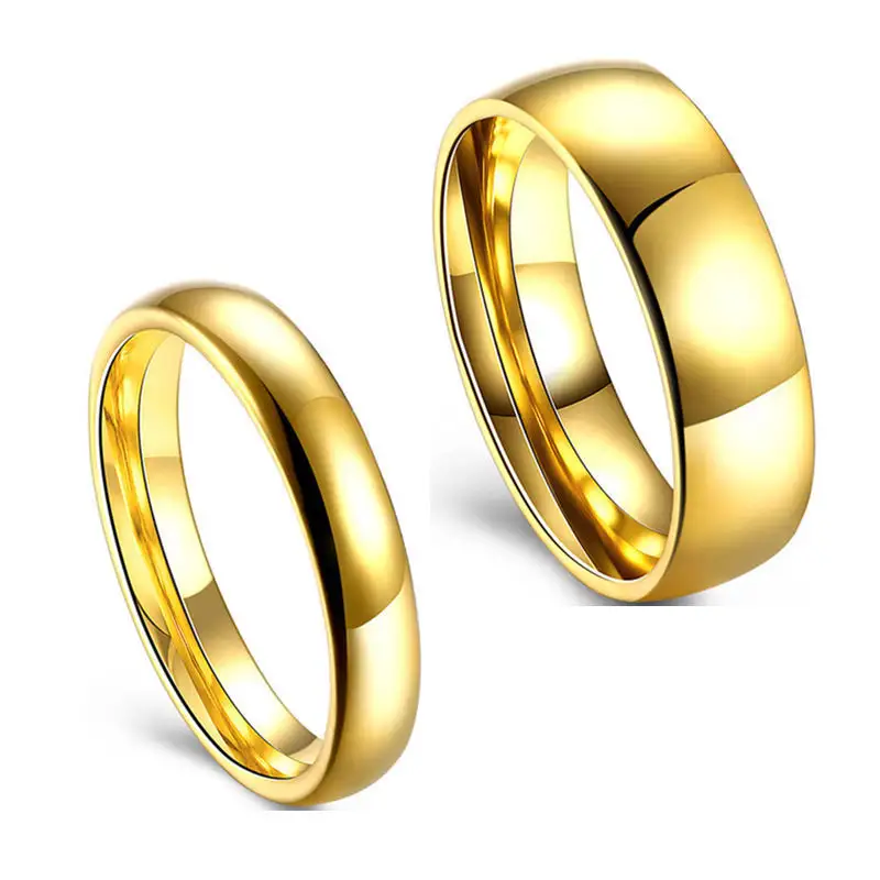 Anillos de acero inoxidable para hombre y mujer, sortija de carburo de tungsteno, chapado en oro de 24k, pulido con cúpula, banda de boda, 4mm, 6mm, 8mm