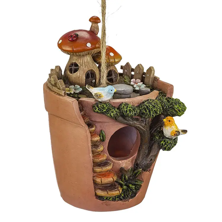 Birdhouse Casa Vaso di Fiori Uccello Casa con Decorativo Dipinto A mano Fungo Giardino