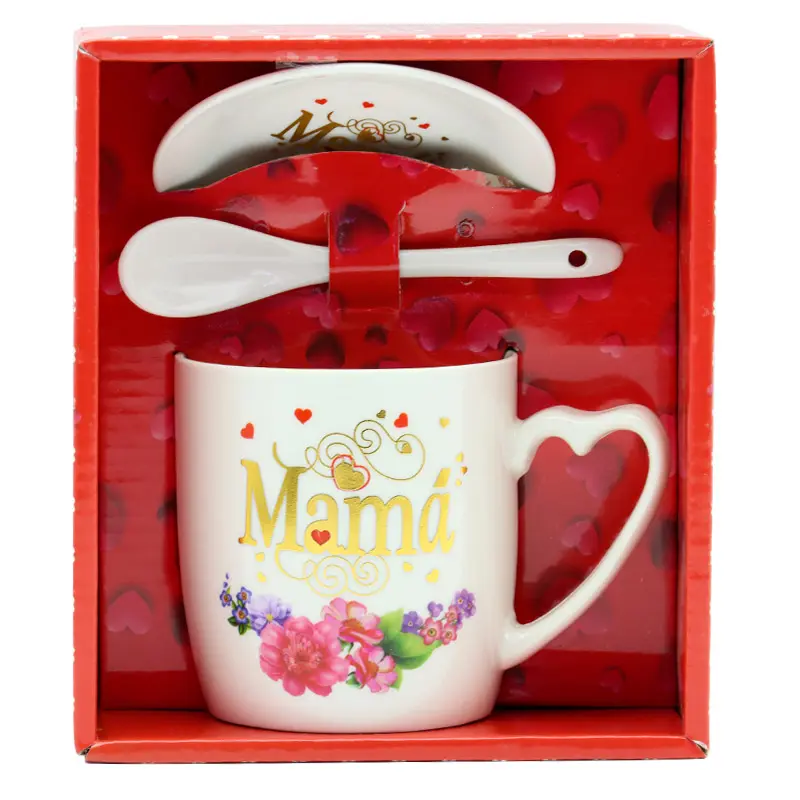 Amazon New Design Spanish Letter Custom Logo Porcelain Coffee Cup Ceramic Mother's Day Mug