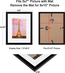 マット付き5x7またはマットなし8x10用の高解像度ガラス製の8x10額縁、壁取り付けフォトフレーム - Product Image 5
