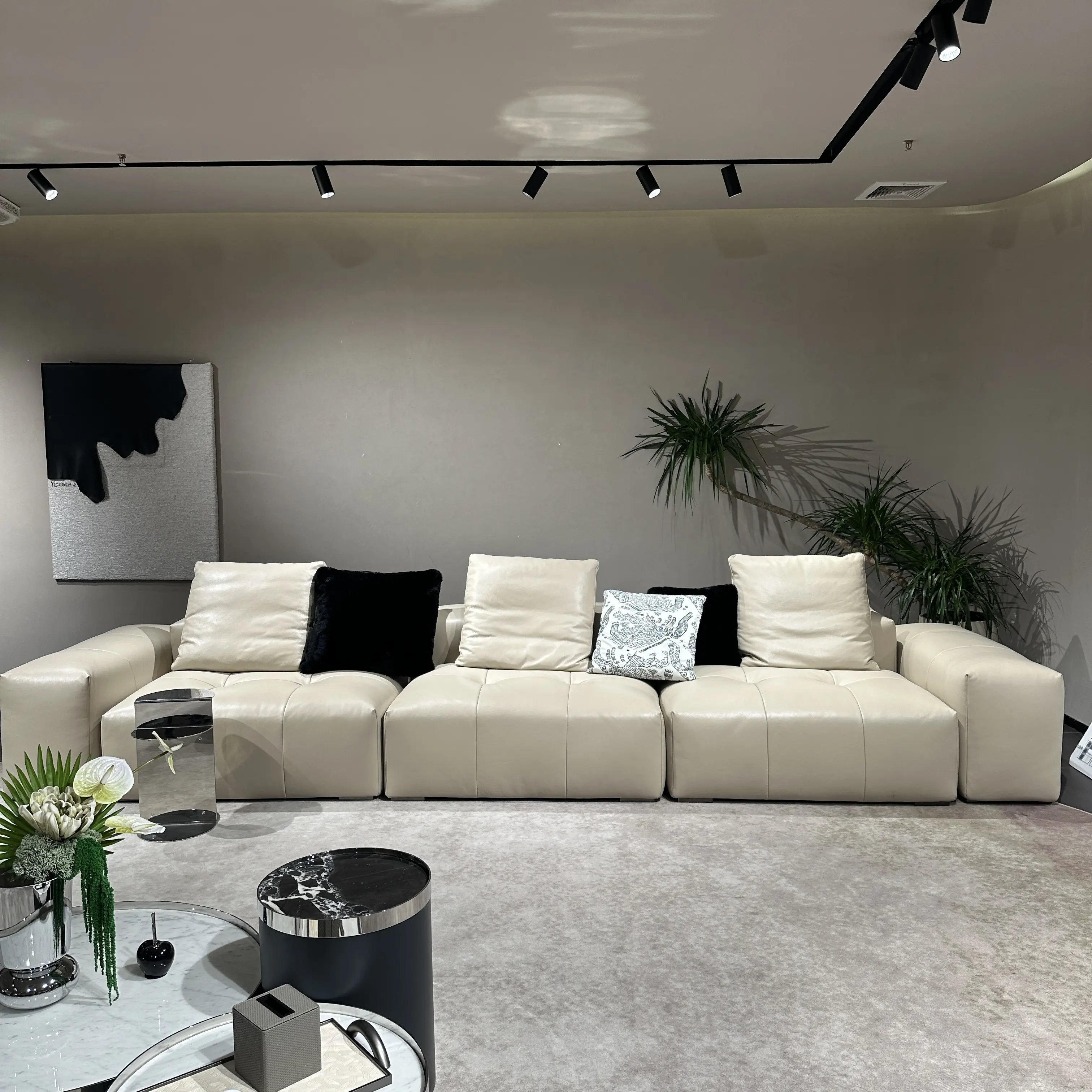 Sofa ruang tamu, sofa modern nyaman kulit set furnitur