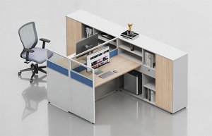 オフィス家具,L字型シングルシーター人モジュール式モダンデスクデスク無料組み合わせサイドキャビネット付き - Product Image 2