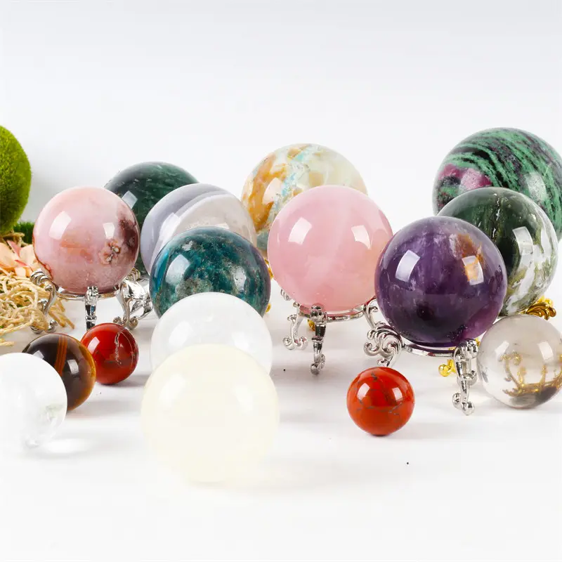 Bola de amatista tallada de cristal a granel, soporte de esfera de cristal de cuarzo rosa para decoración del hogar, venta al por mayor