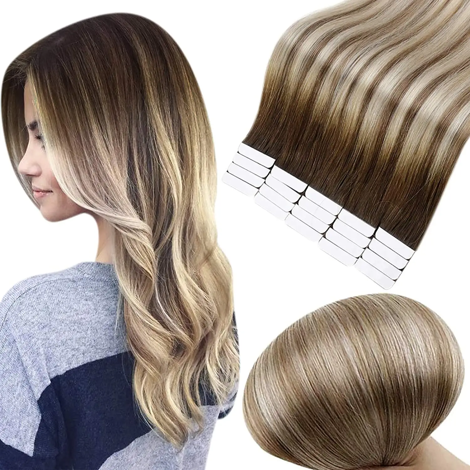 Cinta rubia recta sedosa para extensiones de cabello, 100% Remy, extensión de cabello humano virgen, venta al por mayor