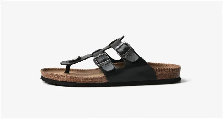 Unisex Cork Slippers Casual Beach Double Buckle Non-slip Outside Leather Slides Sandals Custom Logo