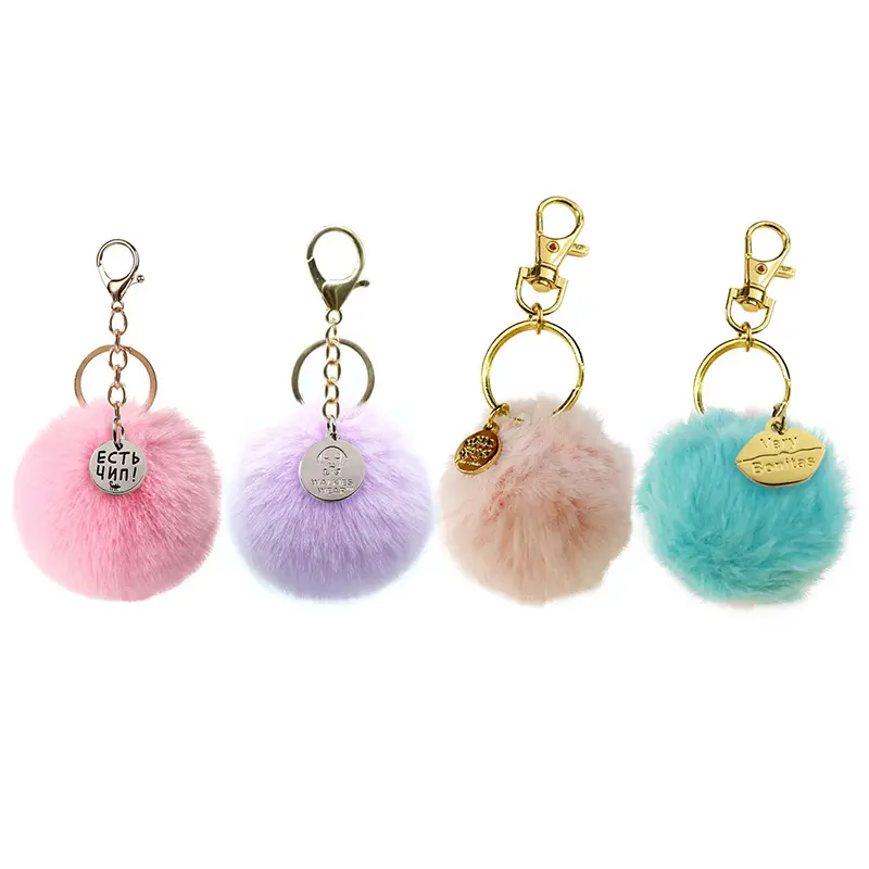 Pom fur ball keychains pompom puff heart with balls bulk faux fluffy furry fluff furball real poms rainbow puffballs keychain