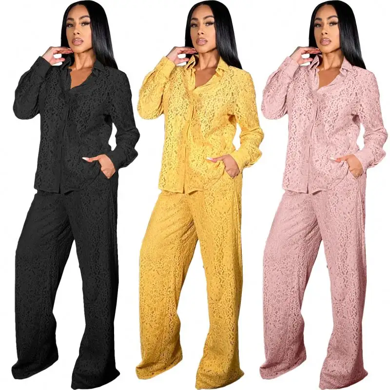 Conjunto de otoño urbano, conjuntos de encaje para mujer, ropa de mujer, ropa de salón, pantalones sueltos, cárdigan de manga larga, camisa, pantalones, conjunto de pantalones de dos piezas