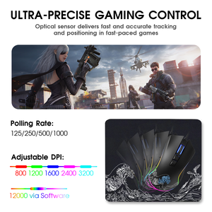 Xvx Bedrade Gaming Muis Kanagawa Ergonomische 12000 Dpi Rgb Backlit 12 Modi 7 Macro Knoppen Usb-Interface Ondersteunt Pc - Product Image 5