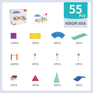 55pcs磁性赛车场套装塑料积木益智磁性玩具套装3D杆堆叠玩具