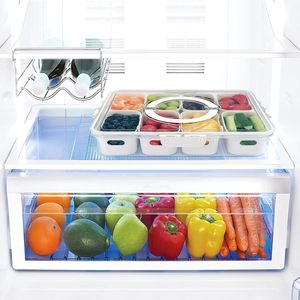 Taşınabilir 8 bölme temizle aperatif kapları Snackle kutusu Charcuterie konteyner bölünmüş hizmet tepsi kapaklı ve kolu - Product Image 5