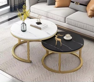 Minimalist Gold Black Marble Stone Mdf Wood Round <strong>End</strong> <strong>Table</strong> Side <strong>Nest</strong> Set of 2 <strong>Nesting</strong> Coffee <strong>Table</strong> for Living Room - Product Image 5