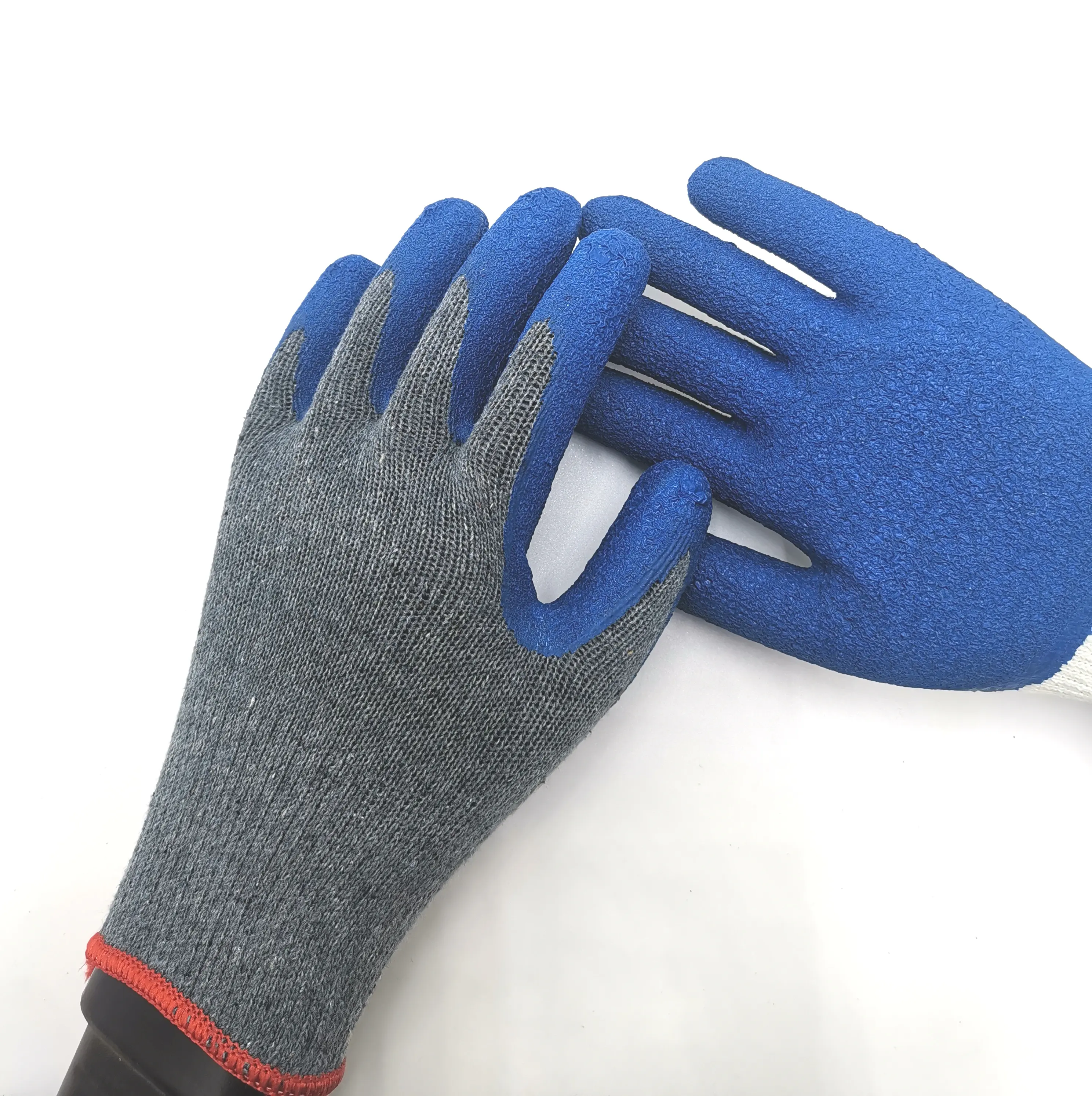 Luvas de trabalho e proteção azul látex, revestimento revestimento polialgodão látex luvas de mão segurança