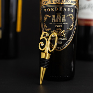 50周年記念ゴールデンウェディングパーティーギフトウイスキーワインボトルストッパーメッキミラーゴールドワインストッパーバースデーギフト