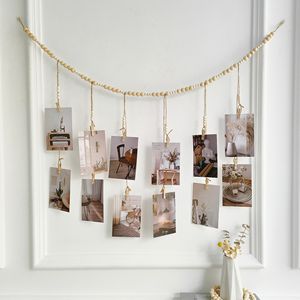 Cadena de cuentas de madera de estilo moderno para colgar fotos Clip de cadena de cuentas para decoración del hogar Almacenamiento de fotos - Product Image 2