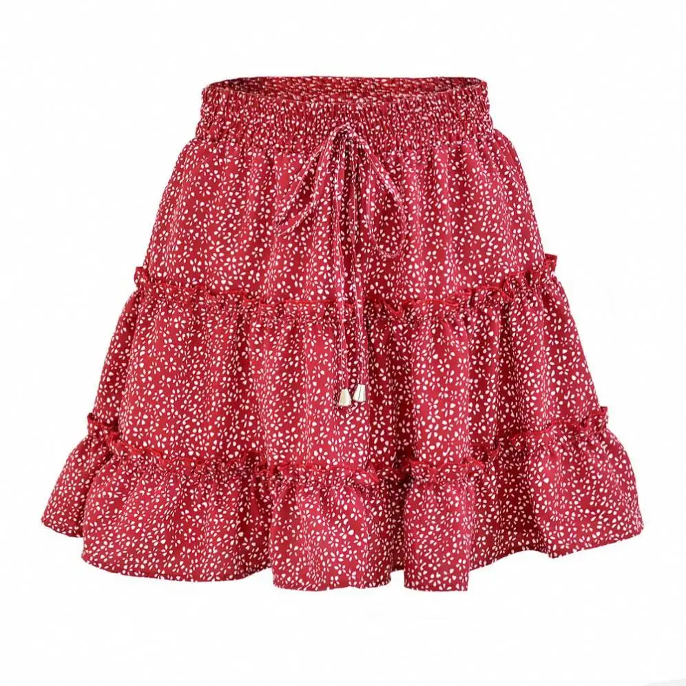 夏の花柄ミニスカート女性包帯ファッションハイウエストショートスカート女性用プリーツスカート