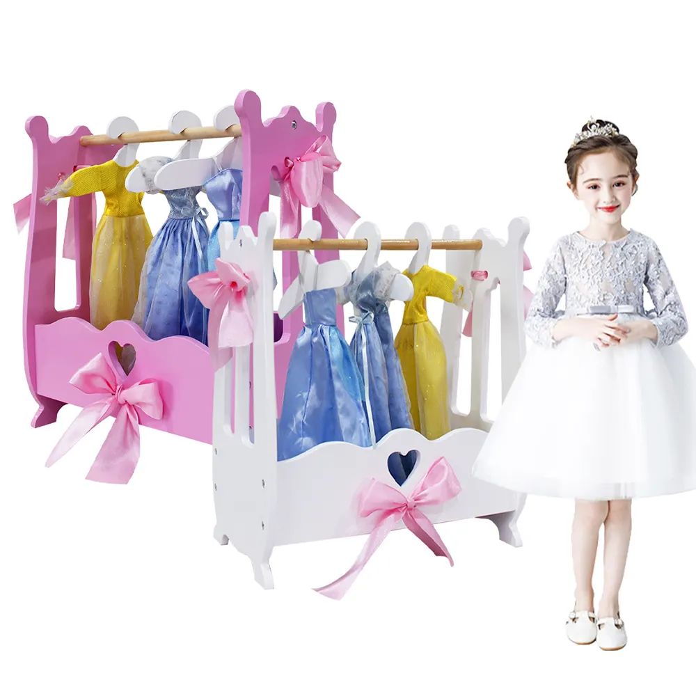 Armario de almacenamiento de imitación de ropa para niños, armario colgante abierto de madera respetuoso con el medio ambiente para muñecas, nuevos productos de fabricante
