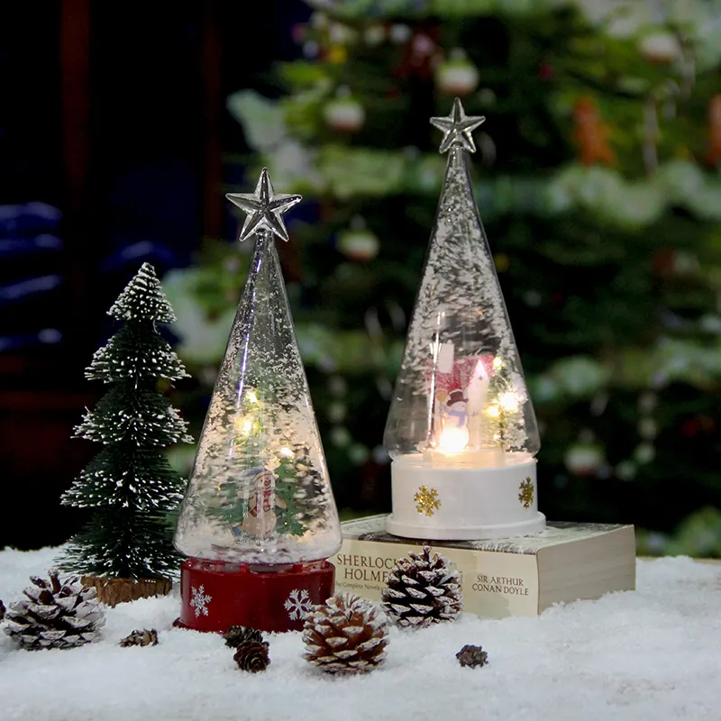 Ornamento navideño en forma de cono, domo de cristal de nieve con Base