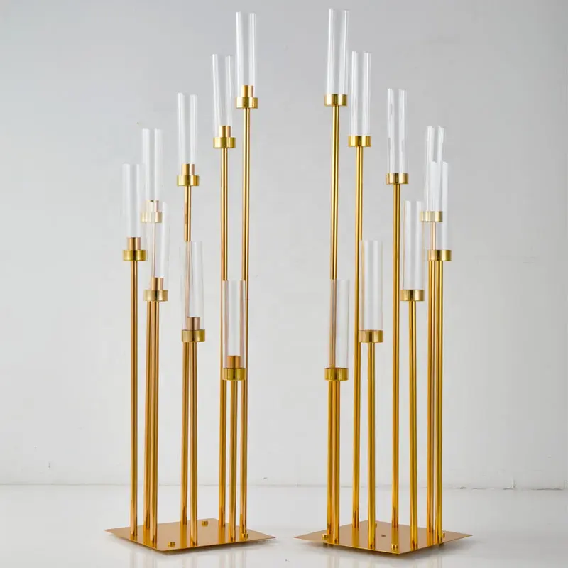 Portacandele 8 bracci coppa acrilica candelabri dorati in metallo antico centrotavola matrimonio portacandele in oro