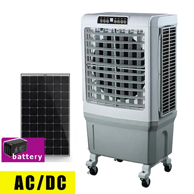 Enfriador de aire evaporativo de 220V, 12V, CA/CC, 45L, tanque de agua, sistema de refrigeración solar, ventilador de refrigeración