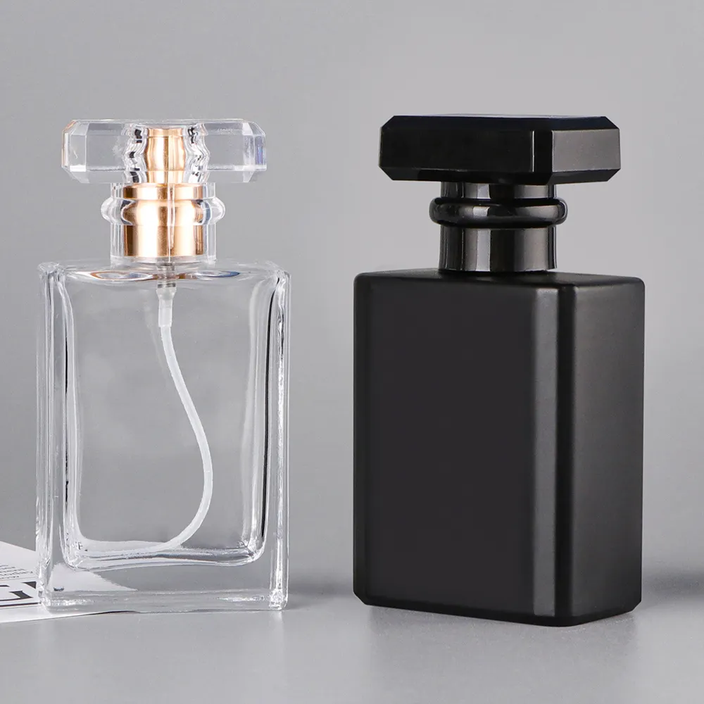 Wholesale 30ml 50 ml 75ml 100ml Empty Luxury Flat Square Spray Fragrance Parfum Bottle Black Refillable Perfume Glass Bottle