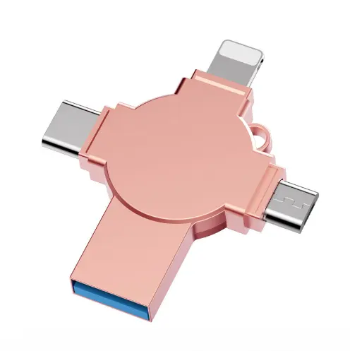 Type-C/라이트닝/마이크로 USB와 호환되는 핫 세일 4-in-1 다기능 OTG 메탈 USB 플래시 드라이브