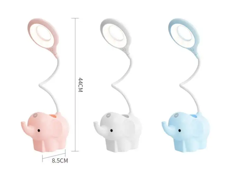 Elefante creativo, lámpara de mesa Led de animales, enchufe de carga, lámpara de mesa de aprendizaje ajustable de temperatura de tres colores de doble uso