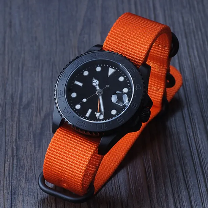 Orange fabric Strap IPB Black Stainless Steel Men's luxury design Automatic Watch for men