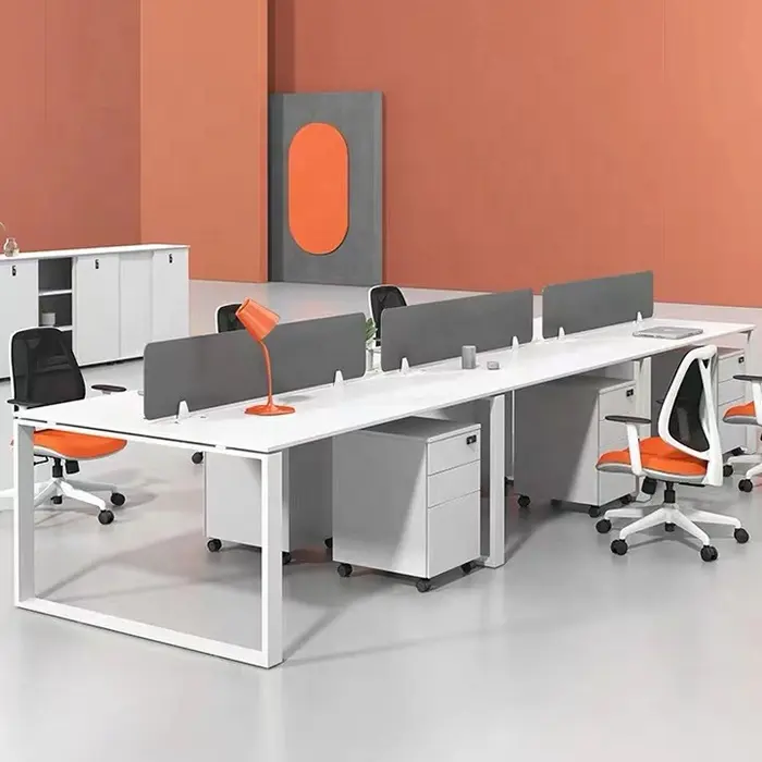 Mesa de Trabajo Modular moderna para el personal, mueble de oficina, escritorio, 2, 4, 6 y 8 personas, color blanco