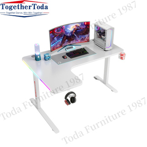 Mesa de pie de elevación de escritorio de computadora con luces LED en forma de L personalizadas de altura ajustable eléctrica inteligente - Product Image 2