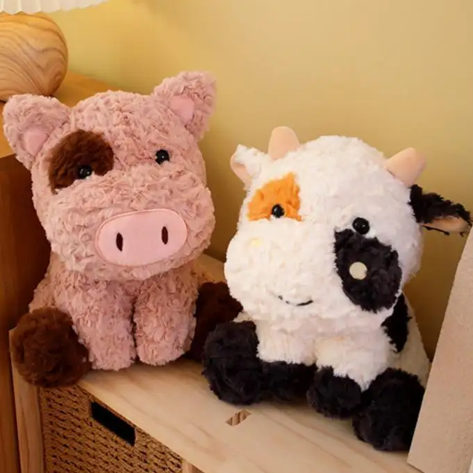 Promozionale all'ingrosso di alta qualità soffice simpatico animale da fattoria peluche di mucca di peluche giocattoli per ragazzi regali per ragazze