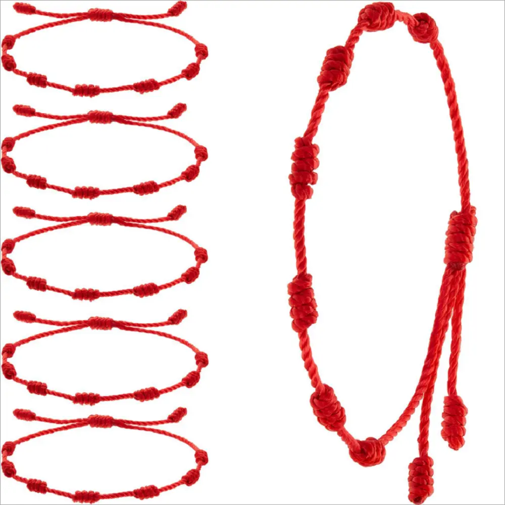 Kabbalah ajustable buena suerte cuerda roja cuerda hilo trenzado pulsera 7 nudos tejido a mano pulseras rojas joyería