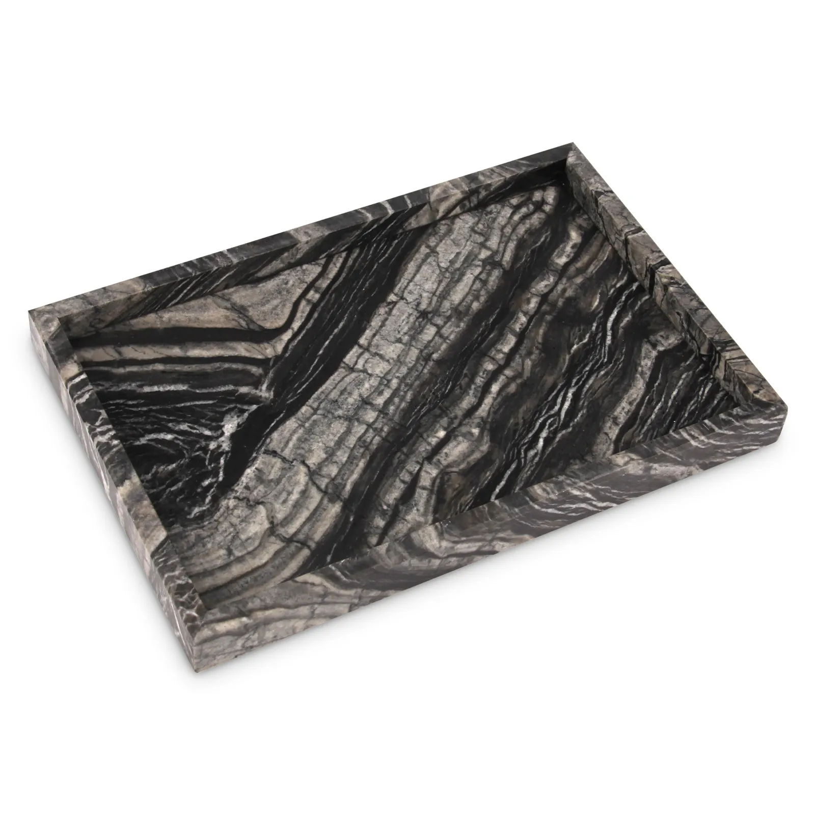 Dekorative alte Holzmaserung Schwarz Marmor Tablett Rechteckige Waschtisch Tablett Serviert ablett für Bad, Küche und Couch tisch